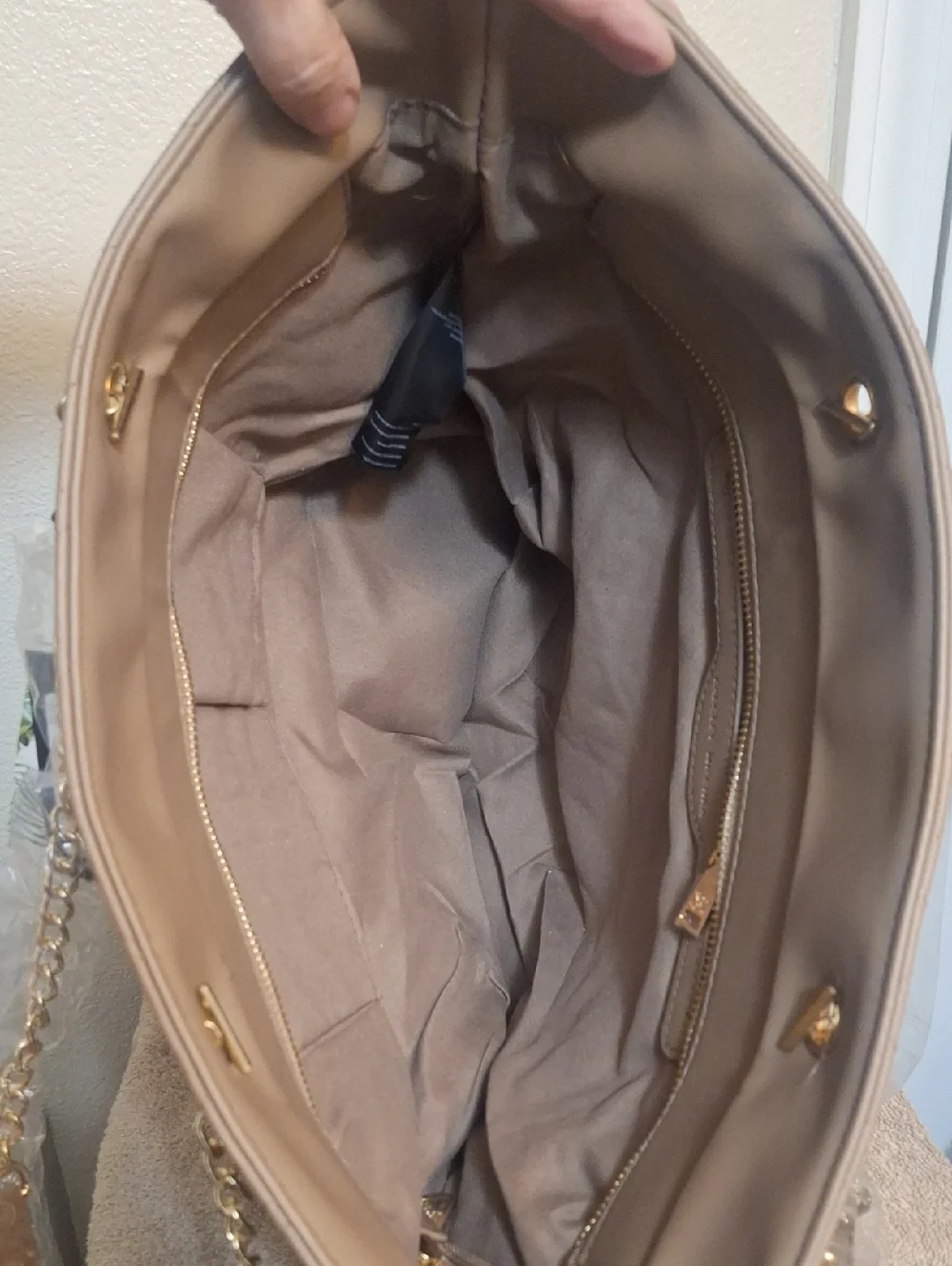 NWT Badgley Mischka Vegan Leather Tote Bag Taupe